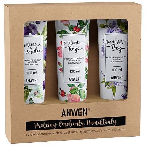 Zestaw pielęgnacyjny 3 odżywek do włosów o wysokiej porowatości Proteinowa Orchidea + Emolientowa Róża + Nawilżający Bez