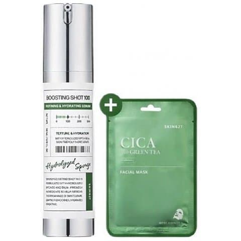 Skin627 Zestaw Skin627 Boosting Shot 100 + Cica with Green Tea Sheet Mask, serum, + maseczka
