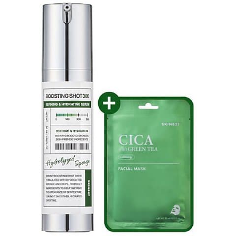 Skin627 Zestaw Skin627 Boosting Shot 300 + Cica with Green Tea Sheet Mask, serum, + maseczka