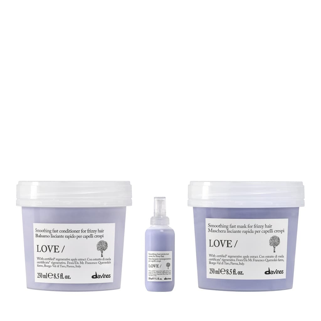 Love Smoothing | Wygładzająca odżywka do włosów grubych i puszących się + Termoochronne serum wygładzające do włosów puszących się i niesfornych + Wygładzająca maska do włosów puszących się i niesfornych zestaw