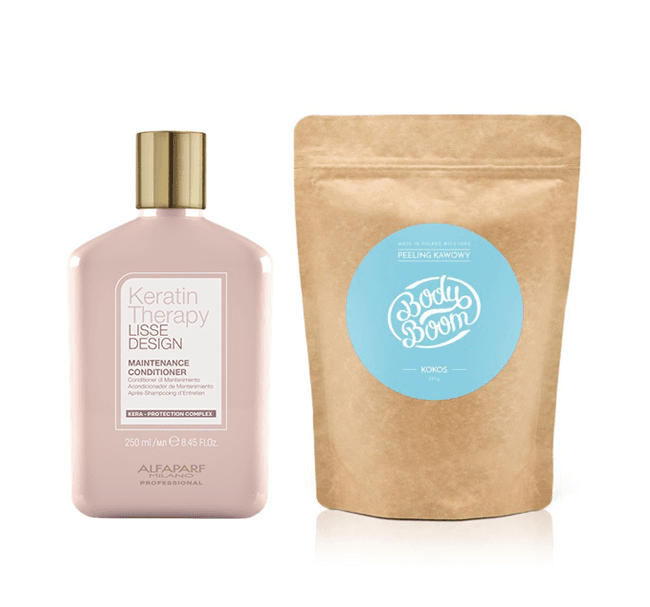 Keratin Therapy Lisse Design Maintenance and Body Boom Kokos | Zestaw: odżywka + peeling kawowy Imprezowy Kokos