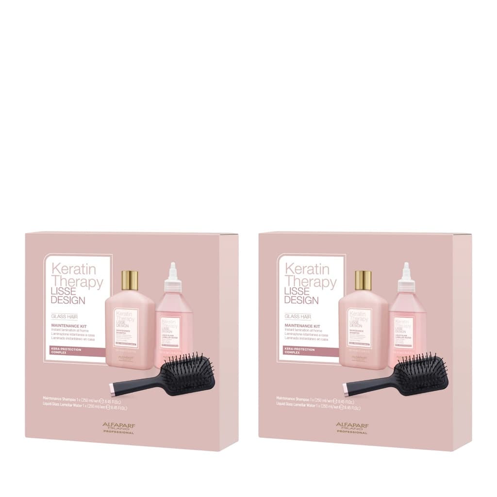 Keratin Therapy Lisse Design | Wygładzający zestaw do włosów po prostowaniu keratynowym: szampon+ woda lamelarna + szczotka do włosówZestaw