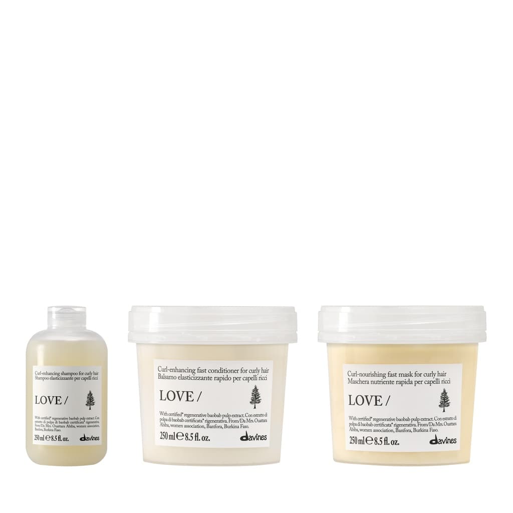 Love Curl | Nawilżający szampon podkreślający skręt do loków + Odżywka uelastyczniająca i dyscyplinująca do włosów kręconych i falowanych + Odżywcza maska do włosów kręconych i falowanych zestaw