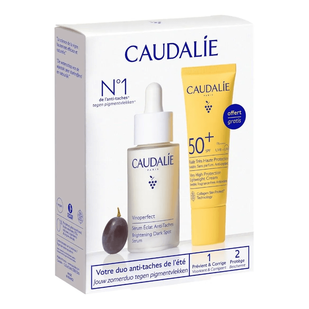 Vinoperfect | Rozświetlający zestaw przeciw przebarwieniom z serum i kremem SPF50+ +