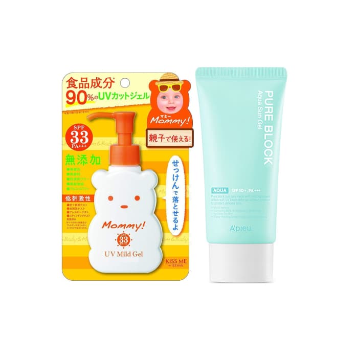 Kiss Me Mommy UV Mild Gel SPF33 PA+++ - X APIEU Pure Block Aqua Sun Gel SPF50+ PA+++