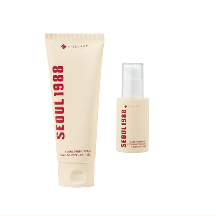 SEOUL 1988 Serum : Retinal Liposome 2% + Black Ginseng - (.) + Cream : Snail Mucin 93% + Rice -.