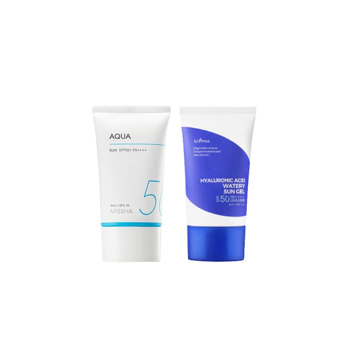 Isntree - Hyaluronic Acid Watery Sun Gel SPF50+ PA++++ - X MISSHA - All-Around Safe Block Aqua Sun SPF50+ PA++++ - Set