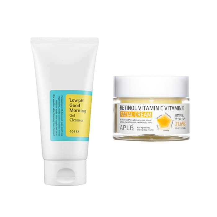 COSRX - Low pH Good Morning Gel Cleanser - + APLB - Retinol Vitamin C Vitamin E Facial Cream - Set