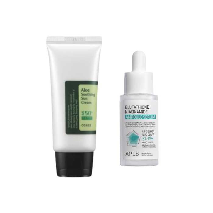 COSRX - Aloe Soothing Sun Cream SPF50+ PA+++ - + APLB - Glutathione Niacinamide Ampoule Serum - Set