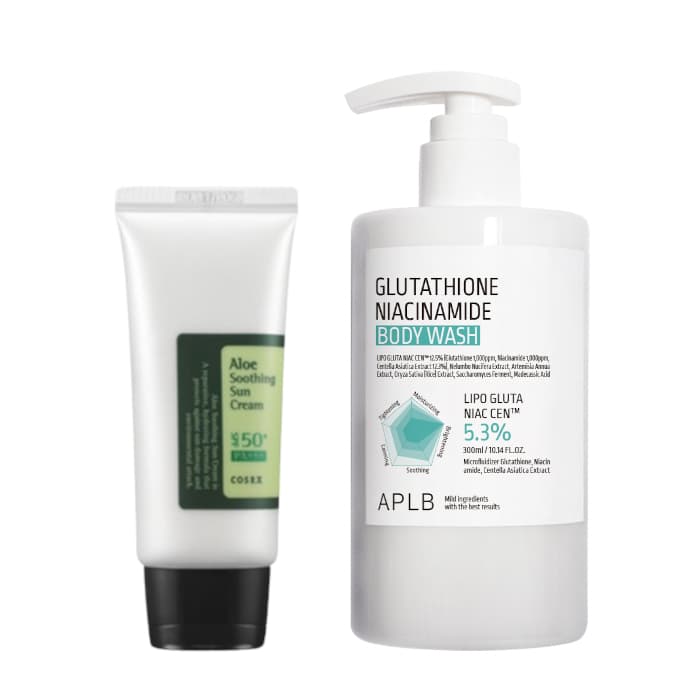 COSRX - Aloe Soothing Sun Cream SPF50+ PA+++ - + APLB - Glutathione Niacinamide Body Wash - Set