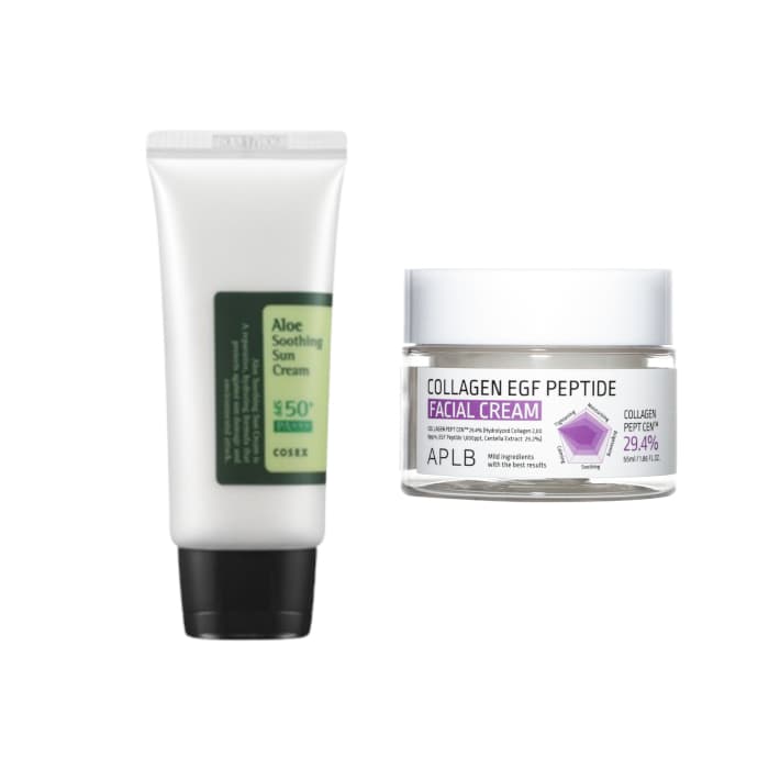 COSRX - Aloe Soothing Sun Cream SPF50+ PA+++ - + APLB - Collagen EGF Peptide Facial Cream - Set