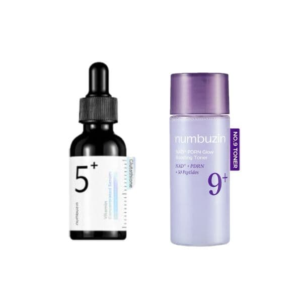 numbuzin - No.5+ Glutathione Vitamin Concentrated Serum - (1ea) & No.9 NAD+ PDRN Glow Boosting Toner - (1ea) Set