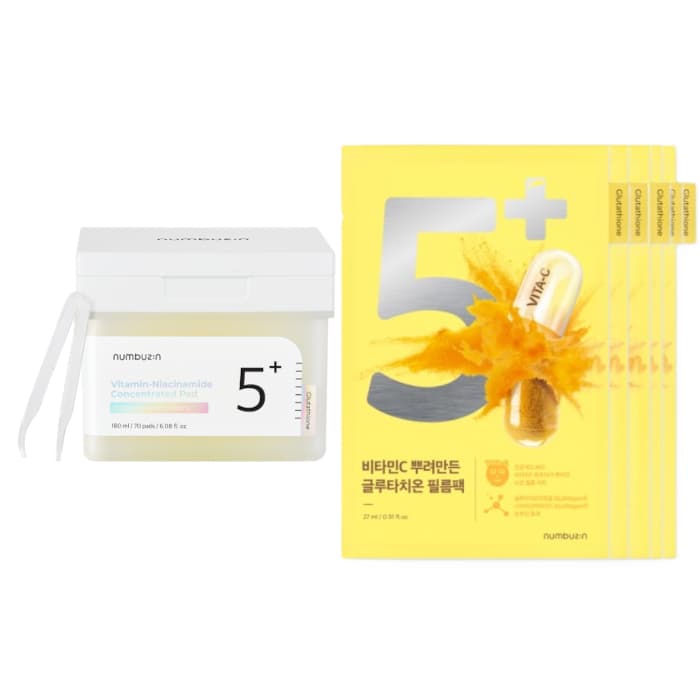 numbuzin - No.5+ Glutathione Vitamin Concentrated Toner Pad -/70pads (1ea) & Mask Set