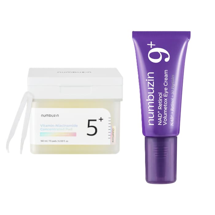 numbuzin - No.5+ Glutathione Vitamin Concentrated Toner Pad -/70pads (1ea) & No.9 NAD+ Retinol Volumetox Eye Cream -
