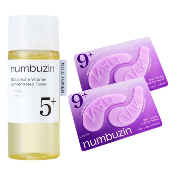 numbuzin - No.5+ Glutathione Vitamin Concentrated Toner - (1ea) & No.9 NAD+ Collagen Under Eye Patches - 2ea Set