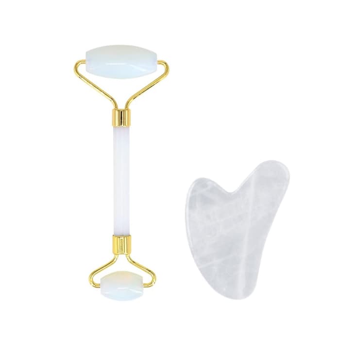 Face Roller with Scraping Board Gua Sha Massage (Heart-shaped) Set - White