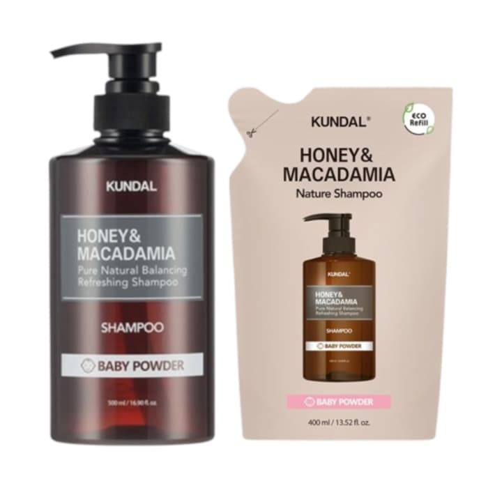 Honey & Macadamia Nature Shampoo - + Refill Pack 400lml Set - Baby Powder