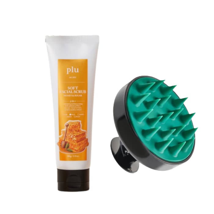 Soft Facial Scrub Honey & Sugar - (1ea) & Theraphy Scalp Scaling Scrub Brush - Set