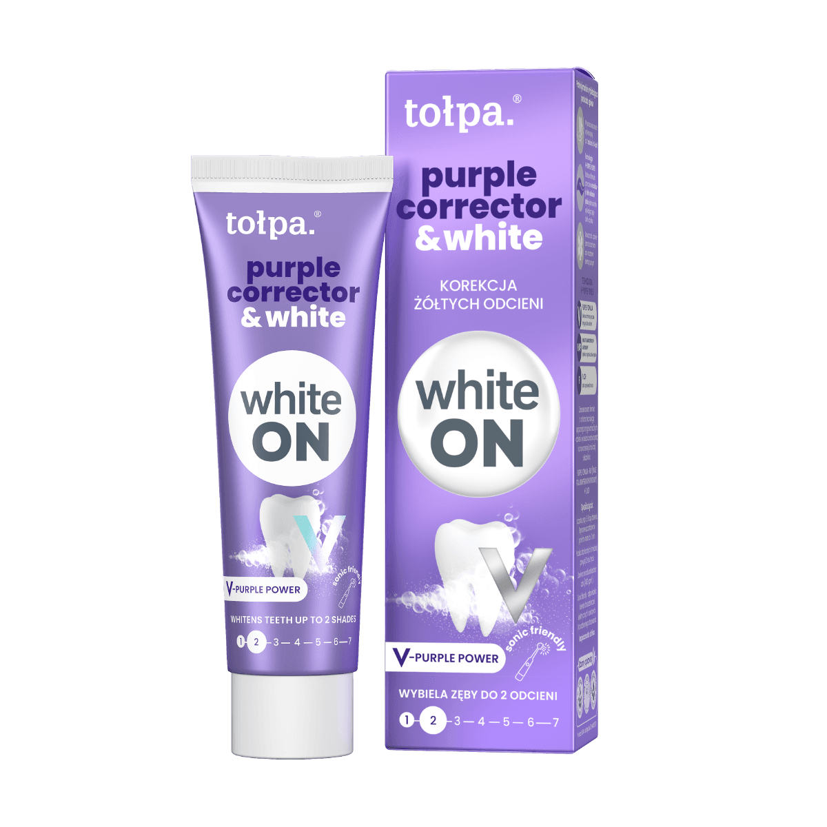 purple corrector & white pasta do zębów