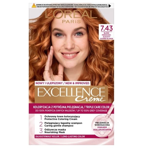 L'Oréal - EXCELLENCE Creme - Koloryzacja do włosów z potrójną pielęgnacją - 7.43 Blond Miedziano-Złocisty