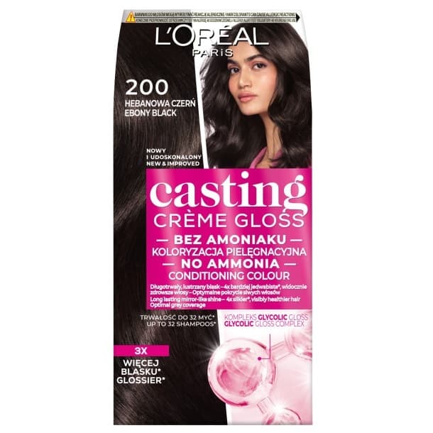 Loreal Casting Creme Gloss Farba do włosów - 200 Hebanowa Czerń (,,)