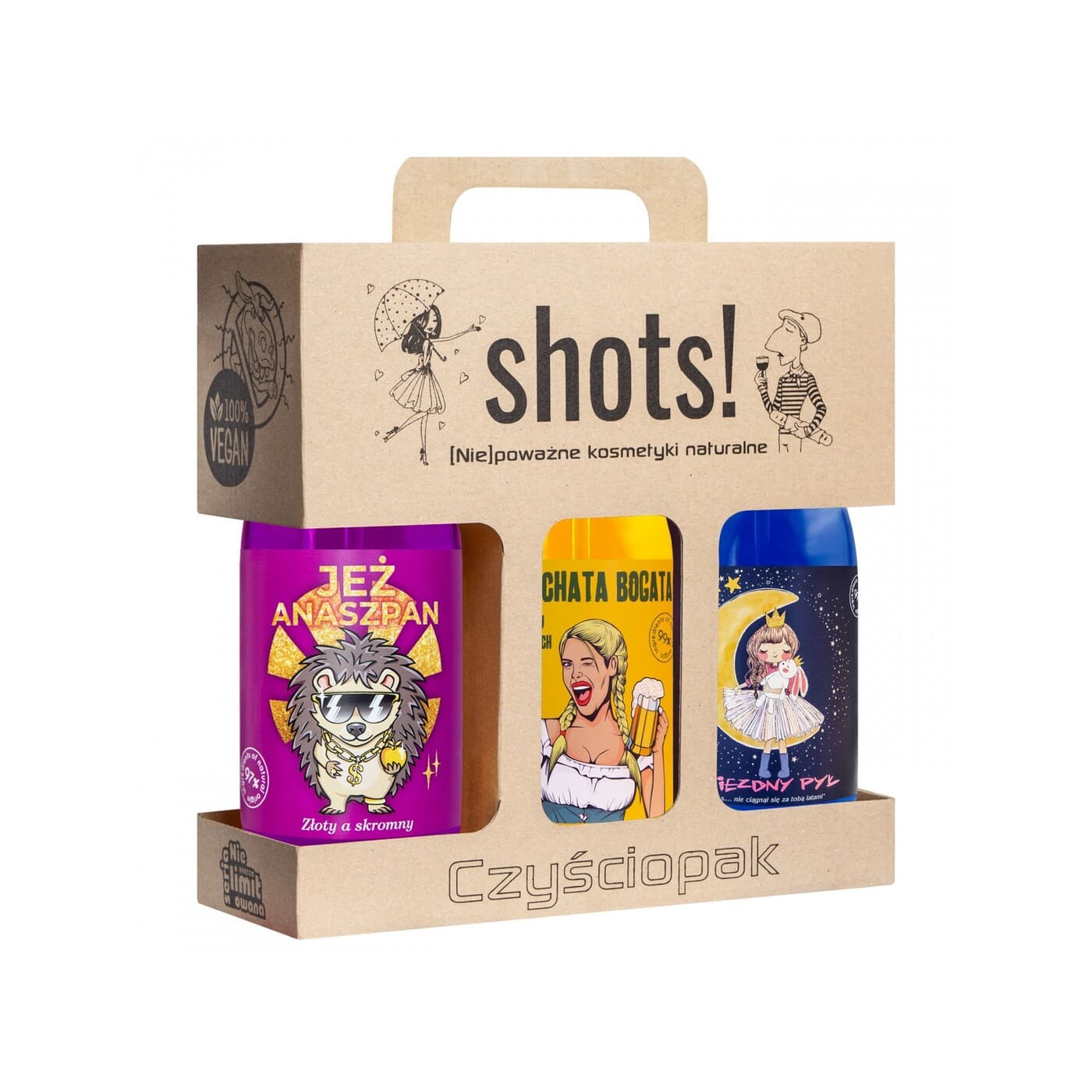 Shots! Czyściopak, zestaw żeli pod prysznic, (Jeż Anaszpan, Czym Chata Bogata, Gwiezdny Pył)