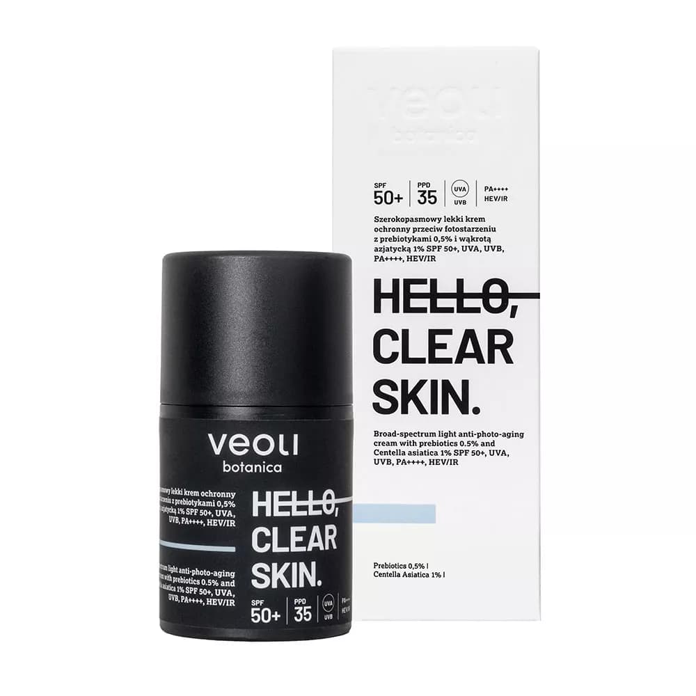 Botanica, Hello Clear Skin, szerokopasmowy lekki krem ochronny przeciw fotostarzeniu SPF 50+