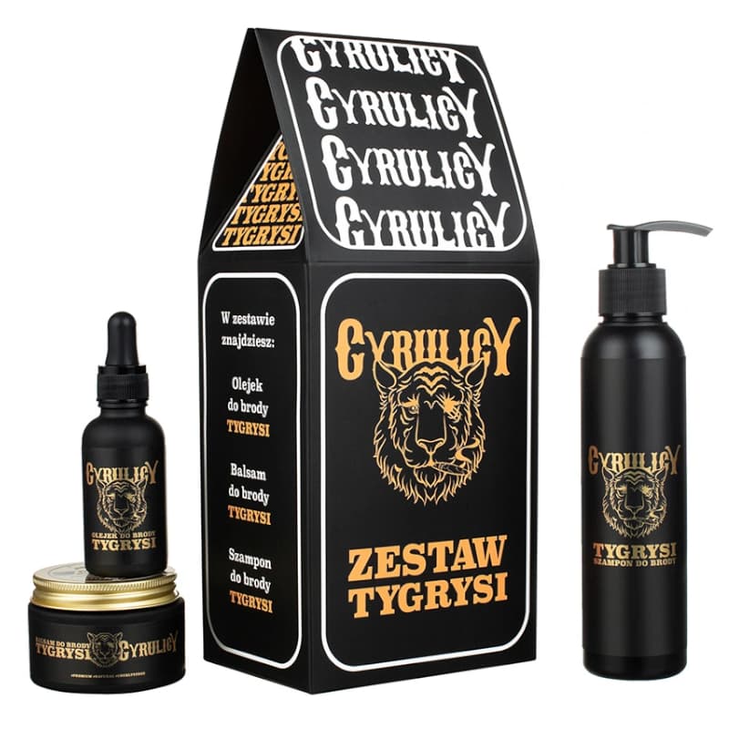 zestaw kosmetyków do brody, Tygrysi, olejek + balsam + szampon