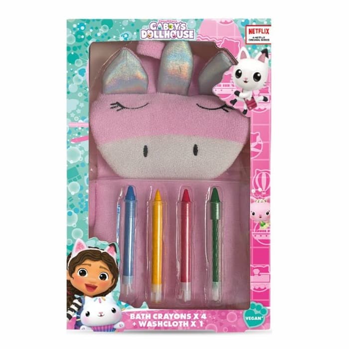Bath Set zestaw kredki do kąpieli + różowa myjka
