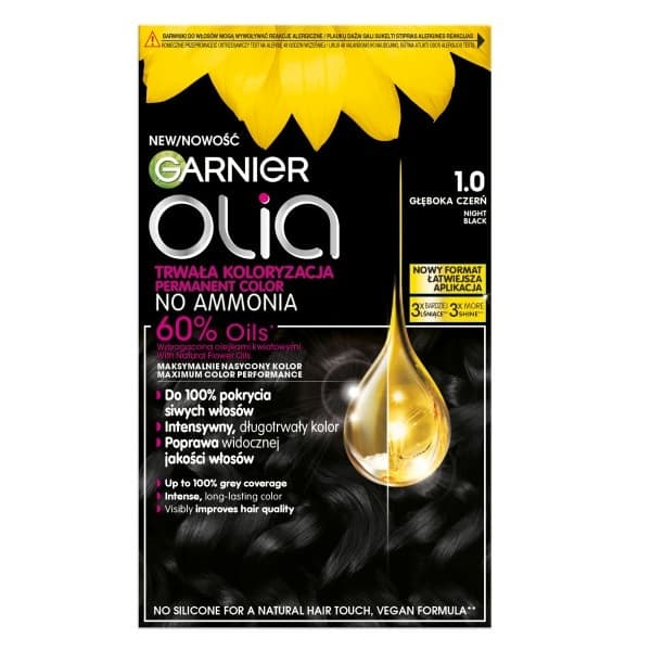 Olia trwała farba do włosów odcień 1.0 Night Black