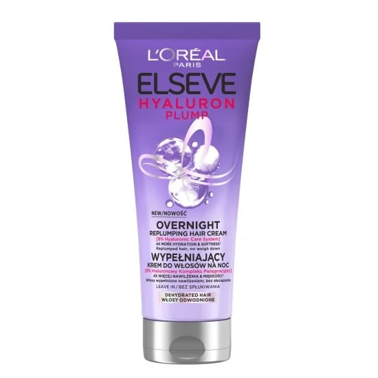 Loreal Elseve Hyaluron Plump Overnight Krem wypełniający do włosów na noc - Włosy odwodnione