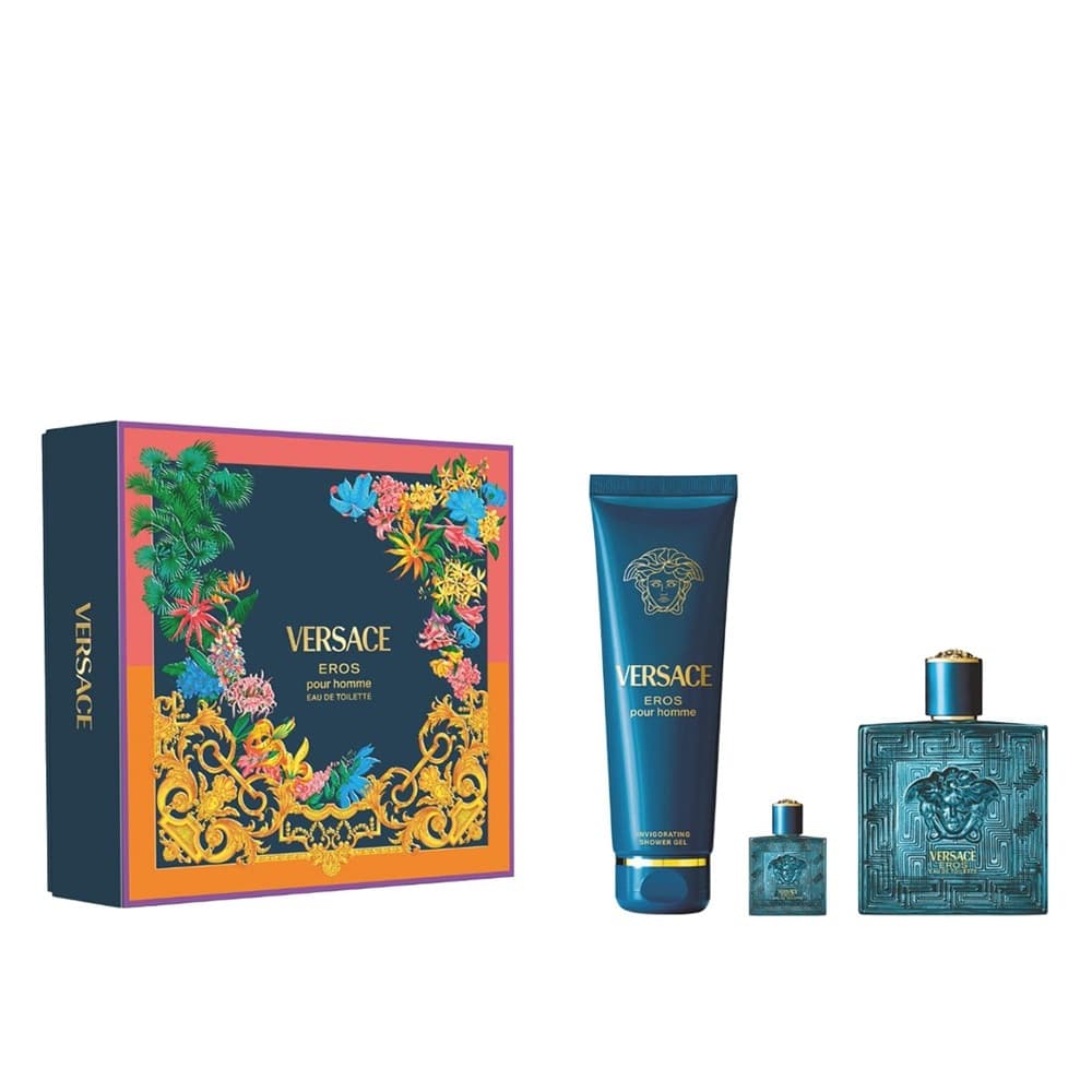 Eros Pour Homme zestaw woda toaletowa spray + żel pod prysznic + miniatura wody toaletowej spray (M)