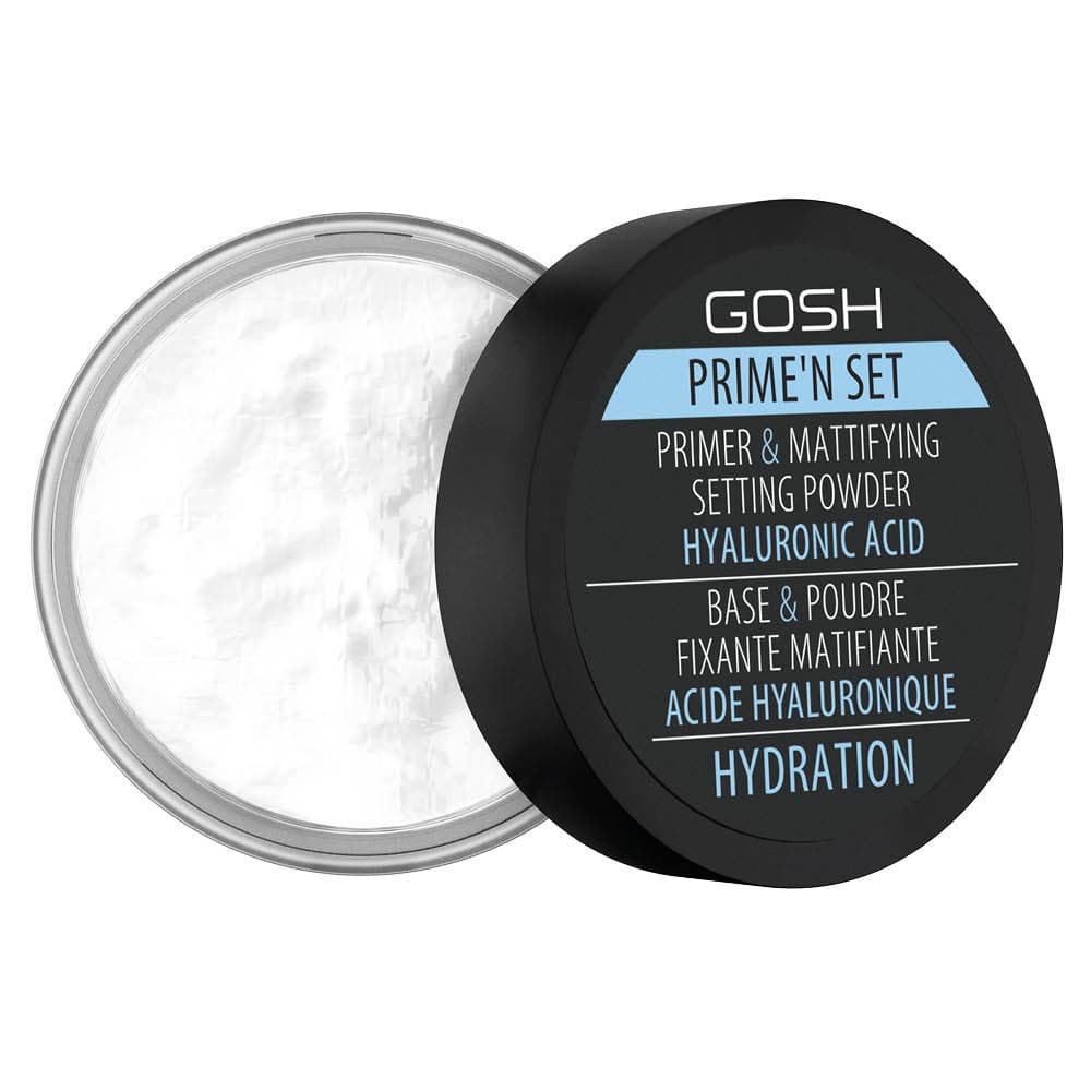 GOSH Prime'n set Primer & Mattifying Setting Powder Puder 2w1 baza i puder matujący/utrwalający Hyaluronic Acid