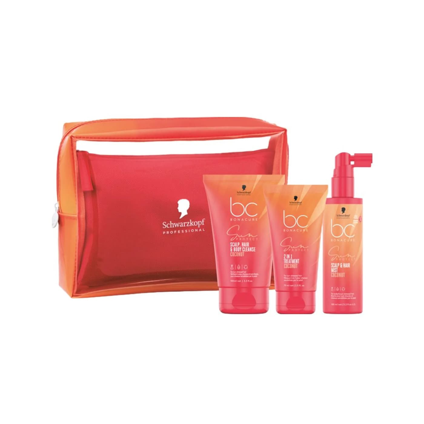 Schwarzkopf BC Sun, zestaw z kosmetyczką chroniący włosy przed słońcem, szampon + odżywka + spray