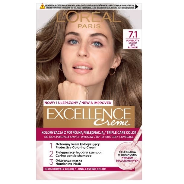 Paris Excellence Cool Creme trwała farba do włosów 7.1 Popielaty blond
