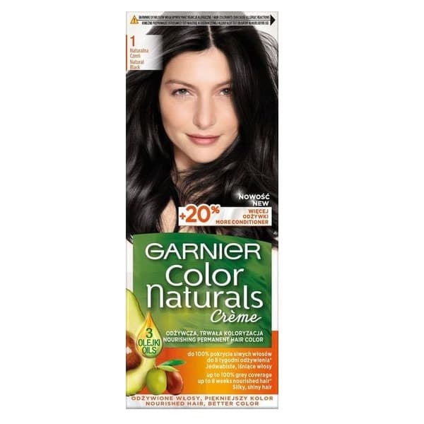 Color Naturals 1 Czarny, odżywcza farba do włosów, do 100% pokrycia siwych włosów