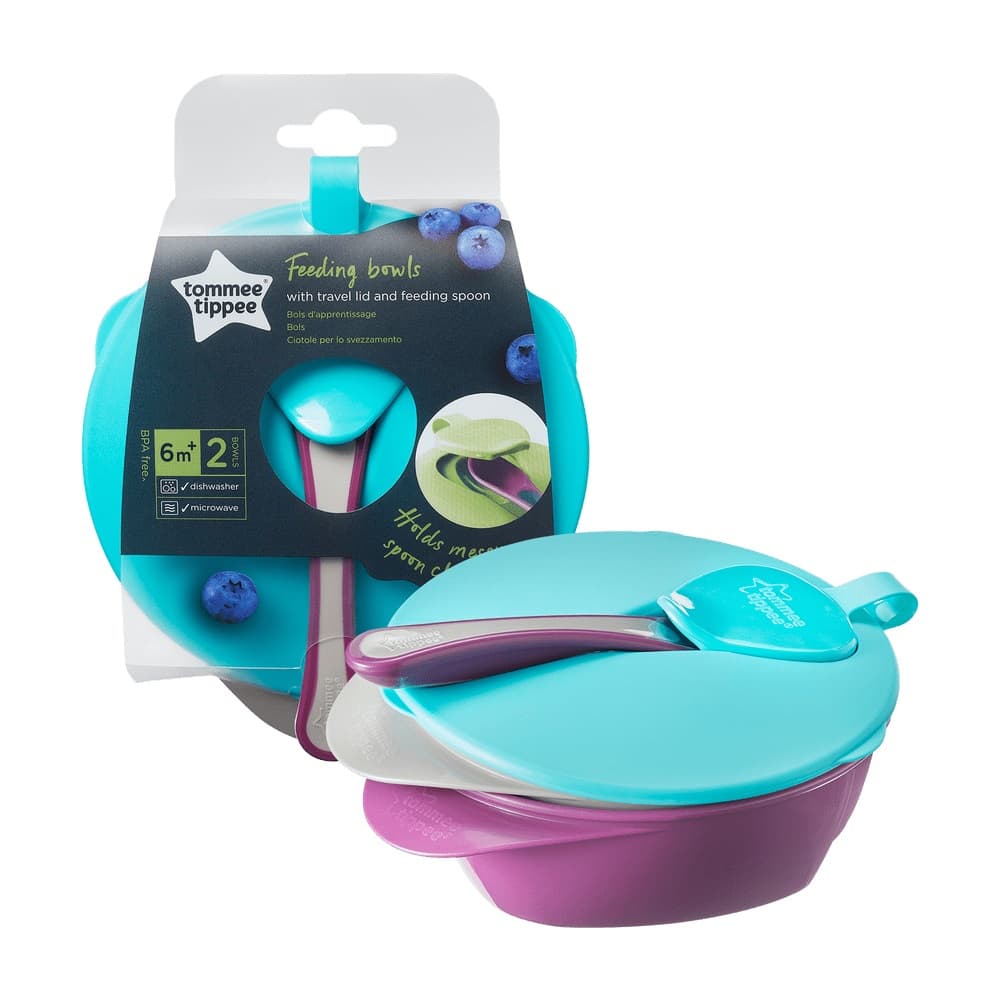 Feeding Bowls miseczka z pokrywką i łyżeczką trójkątna podstawa dla dzieci 6m+