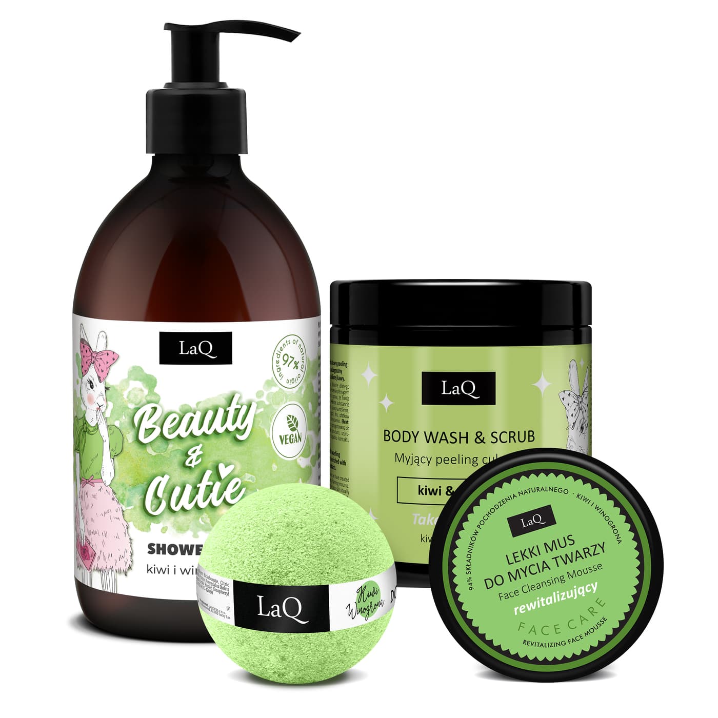 Kiwi i Winogrona Silver, zestaw, żel + peeling + mus do twarzy + kula (sianko)