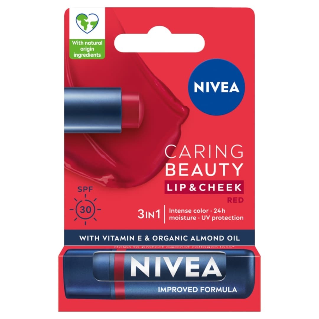 Caring Beauty pomadka do ust i policzków 3w1 – Red