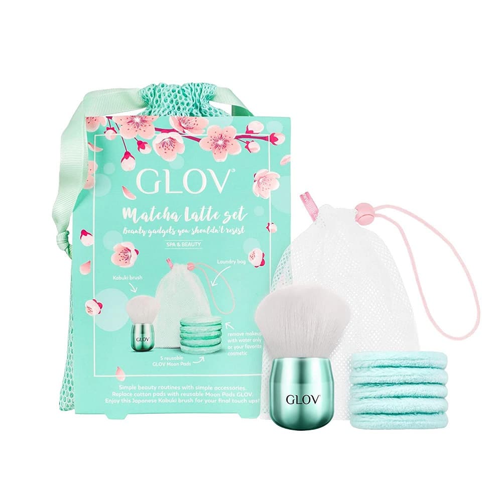 Matcha Latte zestaw Moon Pads waciki do demakijażu + Kabuki Brush pędzel do makijażu + woreczek