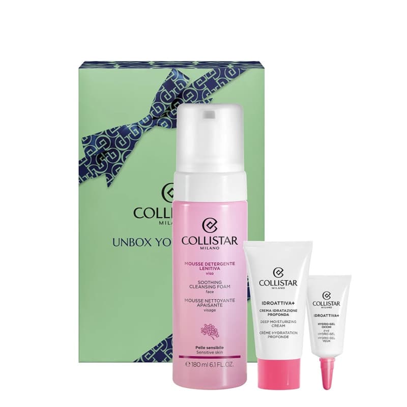 Unbox Your Beauty zestaw łagodzący mus oczyszczający do twarzy + krem głęboko nawilżający + hydro-żel pod oczy