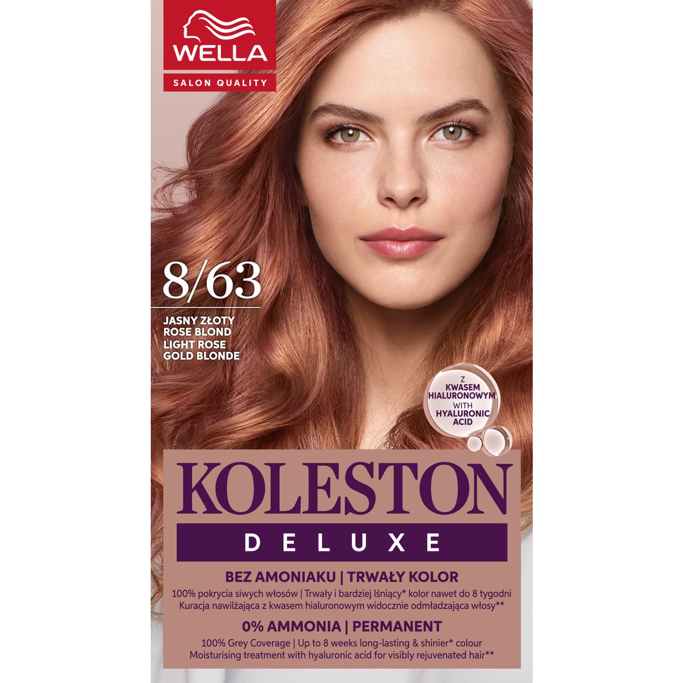 Koleston Deluxe, farba do włosów, Jasny Złoty Rose Blond, 8/63