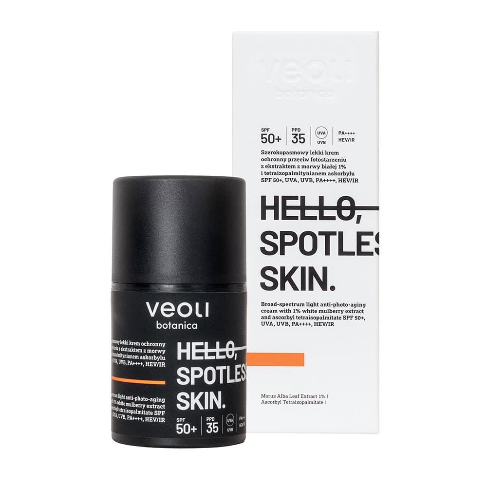 Veoli Botonica Hello, Spotless skin, szerokopasmowy lekki krem ochronny przeciw fotostarzeniu