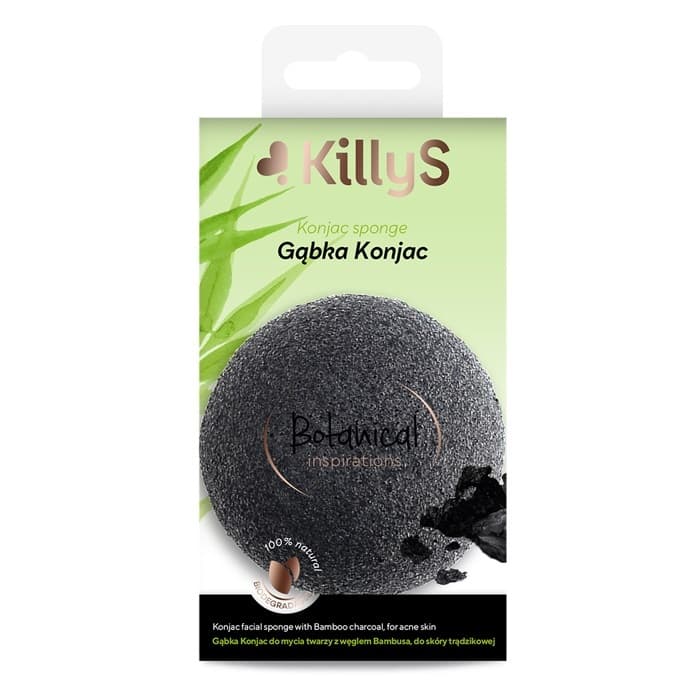 VION KILLYS KONJAC BOTANICAL Gąbka do mycia twarzy z węglem bambusa, do skóry trądzikowej