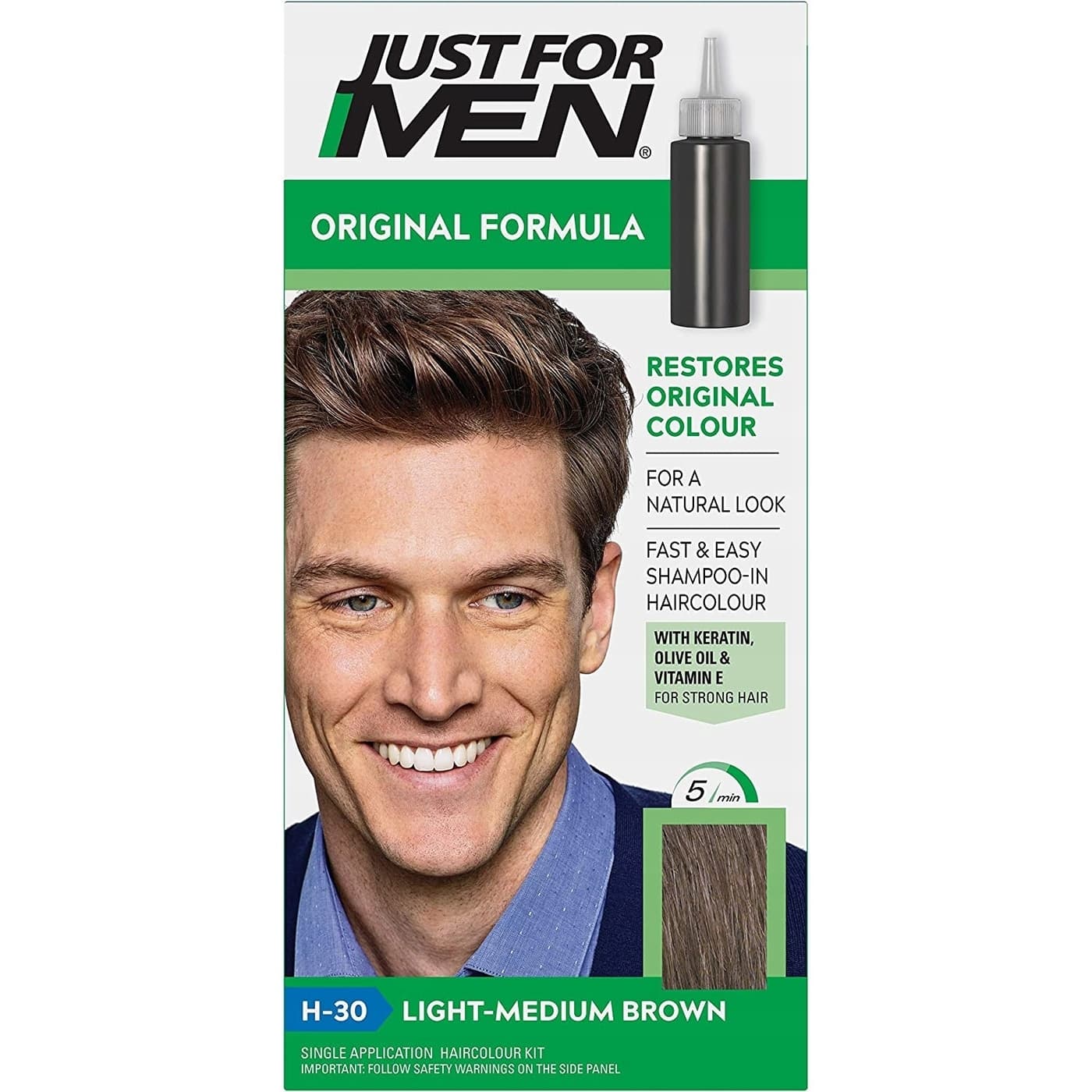 For Men, szampon koloryzujący, jasny średni brąz H-30
