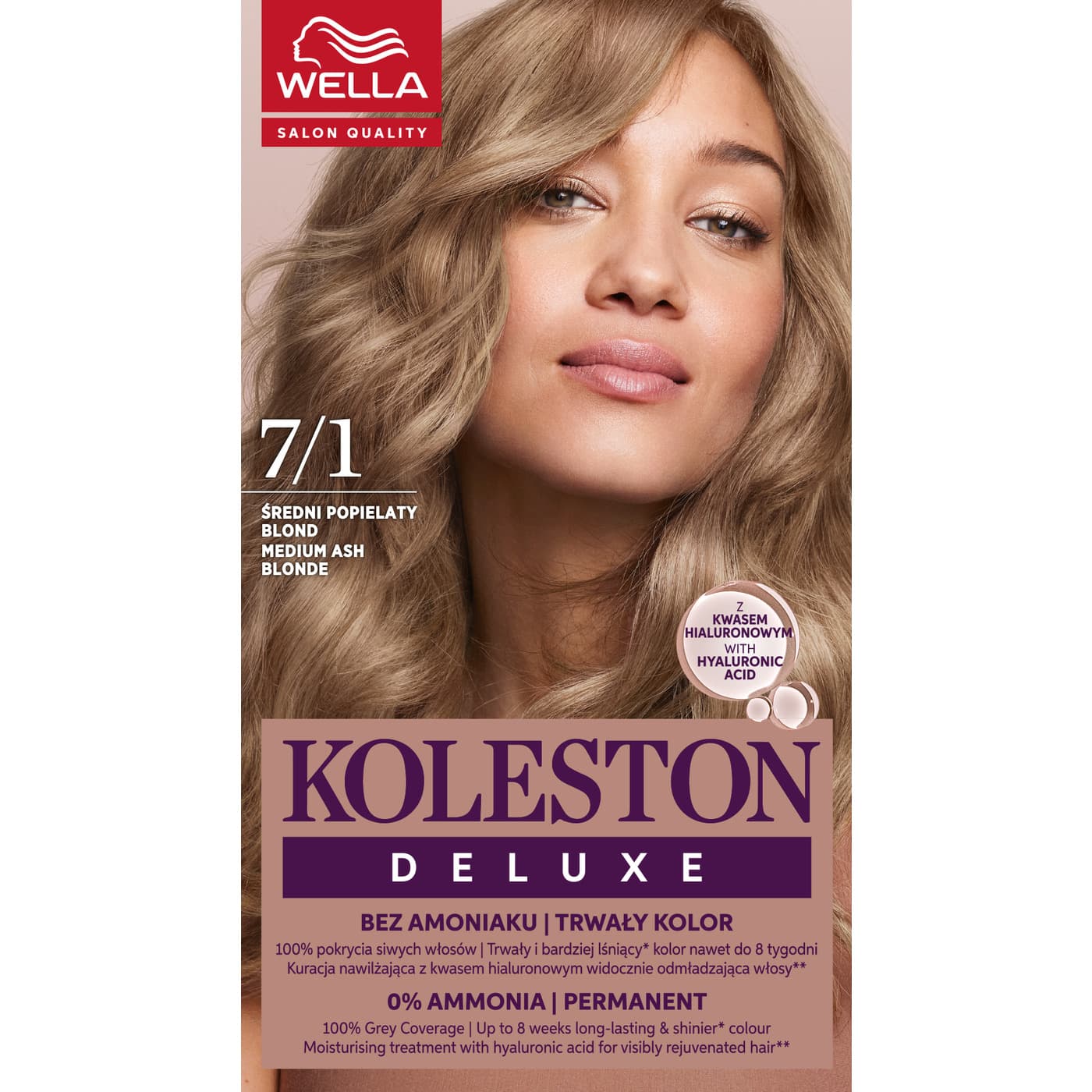 Koleston Deluxe, farba do włosów, Średni Popielaty Blond, 7/1