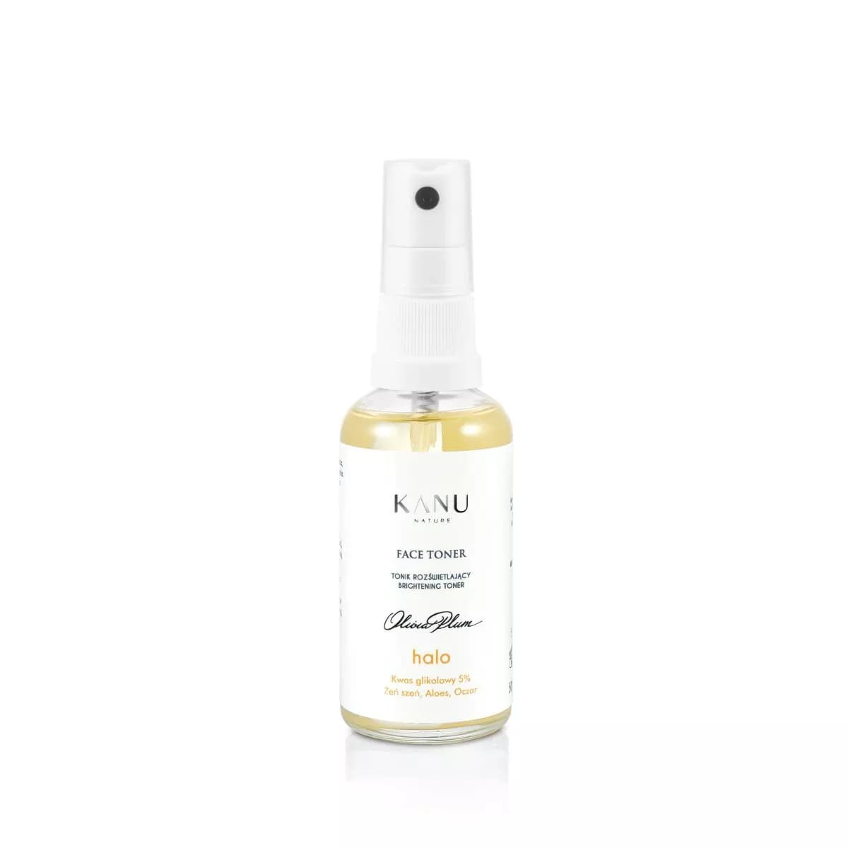 Face Toner, rozświetlająca esencja tonizująca z kwasem glikolowym, mini halo