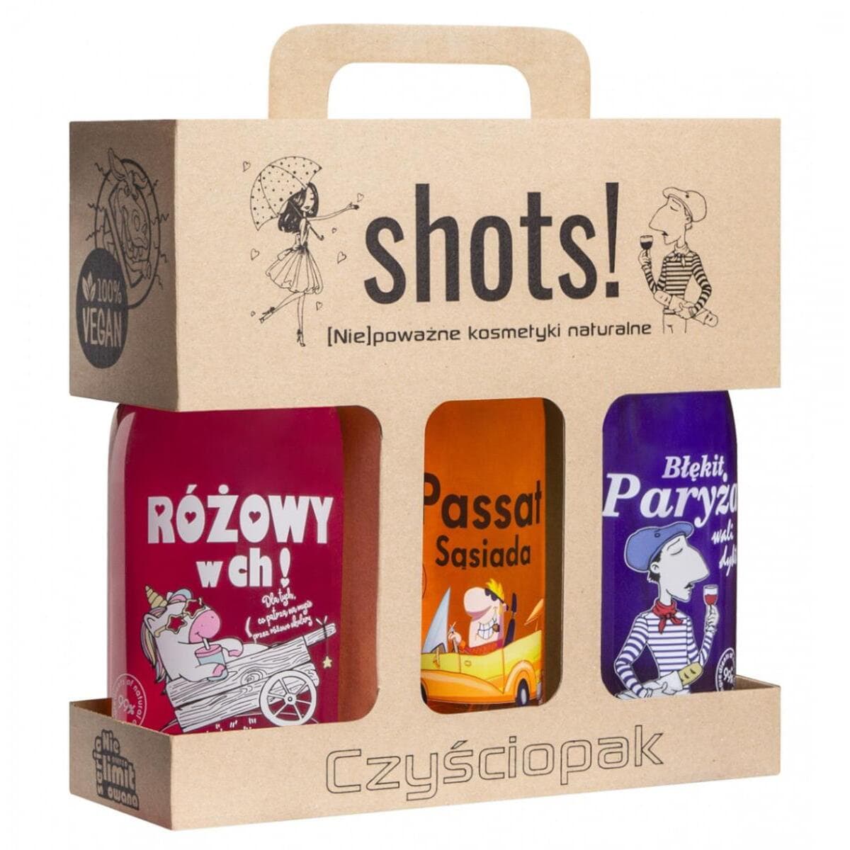 Shots! Czyściopak, uniwersalny zestaw żeli pod prysznic