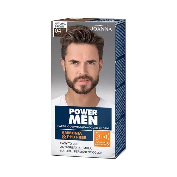 Power Men - Color Cream - Farba odsiwiająca do włosów, brody i wąsów dla mężczyzn - 04 Natural Brown