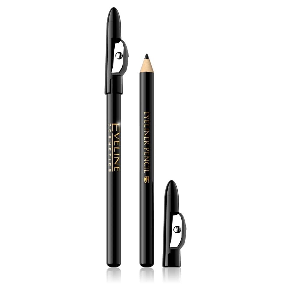 Eveline Eyeliner Pencil Kredka do oczu Black (czarny) z temperówką, podróżna